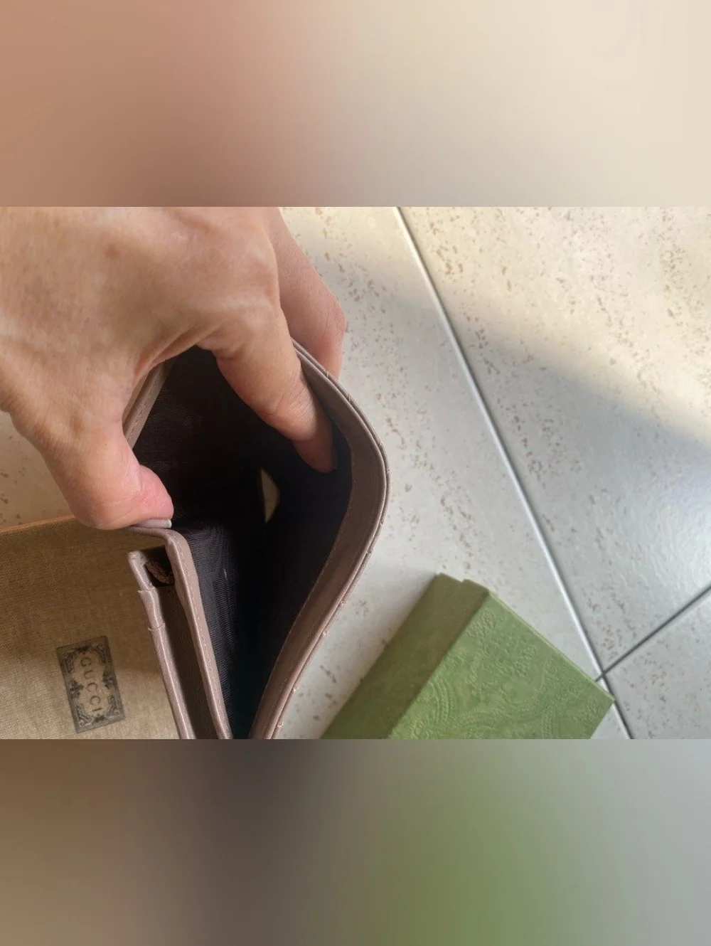 Gucci Small Chevron Wallet in Taupe with Gold Hardware